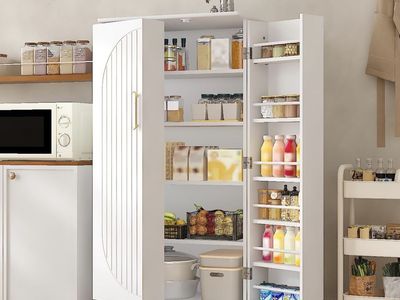 Kitchen Pantry Cabinet 47" H, Farmhouse Storage Cabinet with Adjustable Shelves and Drawer