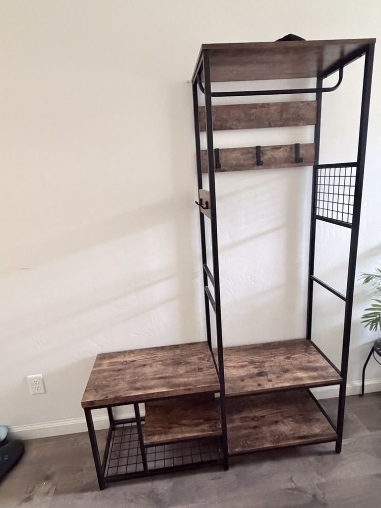 Industrial Entryway Hall Tree / Coat Rack Bench