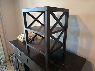 Dark Wood X-Frame Shelf / Small Bookcase