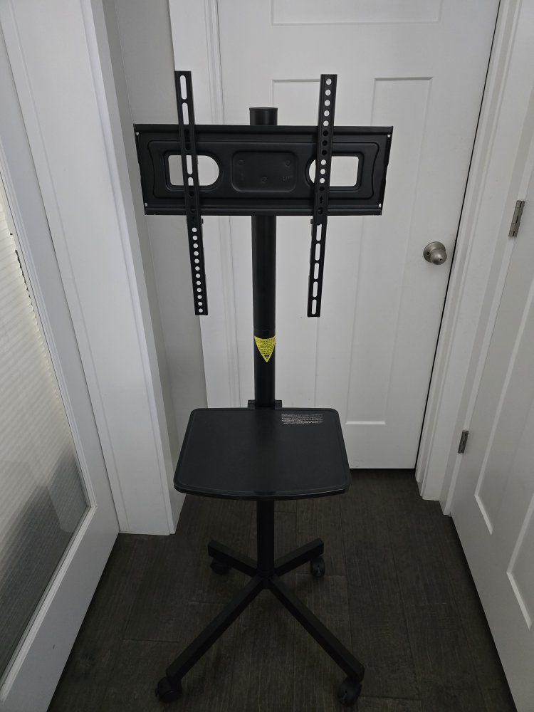 Black Rolling Mobile TV Cart Stand with Shelf and Mount