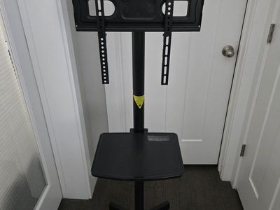Black Rolling Mobile TV Cart Stand with Shelf and Mount