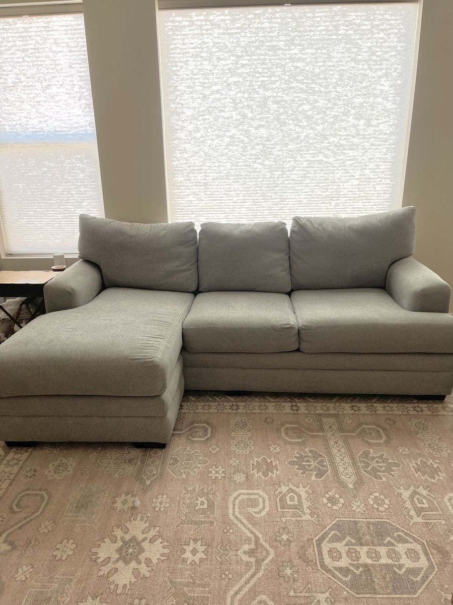 Gray Fabric Sofa Couch with Reversible  Chaise Lounge, Excellent Condition