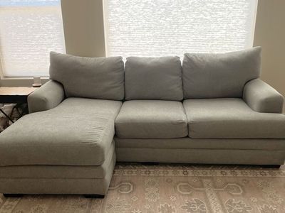 Gray Fabric Sofa Couch with Reversible Chaise Lounge, Excellent Condition