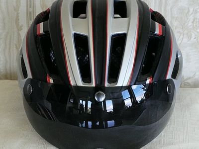 FUNWICT HT-22 Cycling Helmet, Size 57-62cm, Black/Silver/Red with Removable Visor