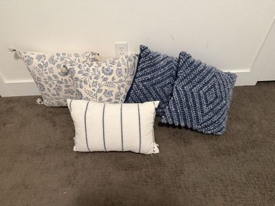 Decorative Pillow Set - Blue Floral, Striped, and Textured Throw Pillows (5-Piece Set)