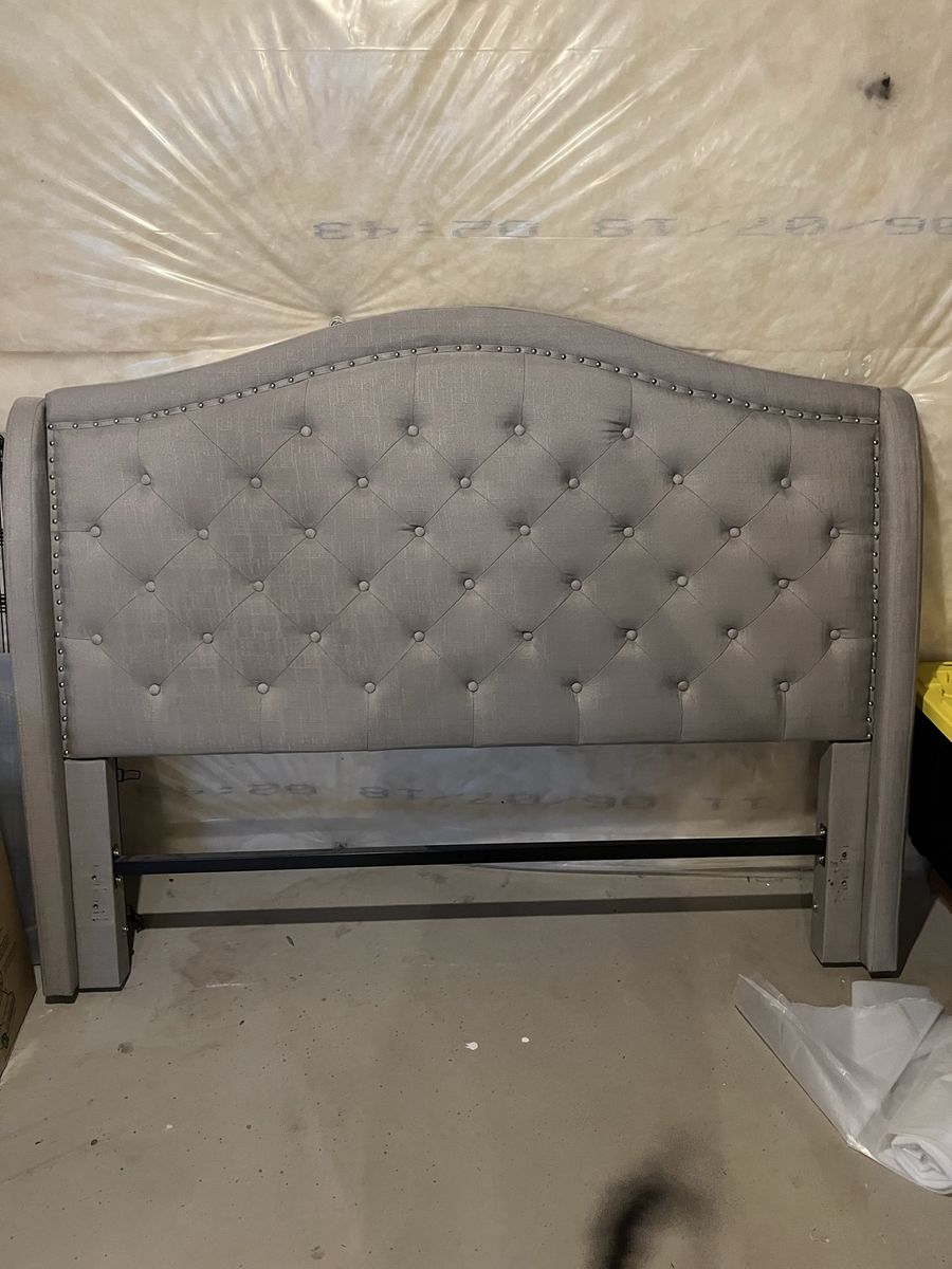 Queen Headboard: tufted gray