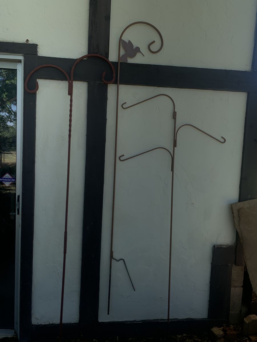 Shepherd hooks for hanging pots and feeders