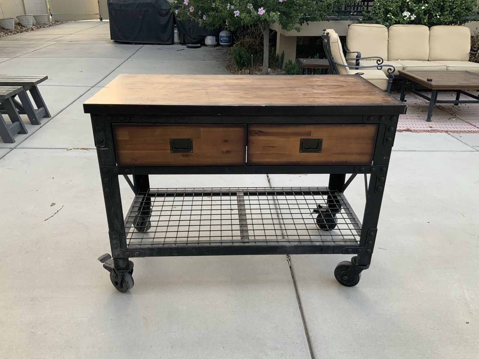 Industrial Metal Kitchen Island Cart with Drawers and Casters