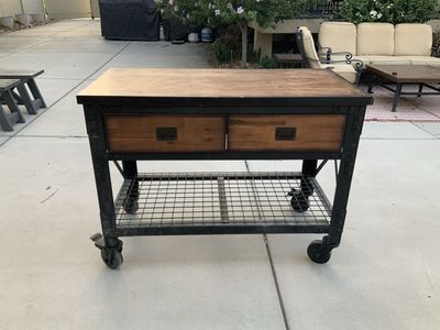 Industrial Metal Kitchen Island Cart with Drawers and Casters