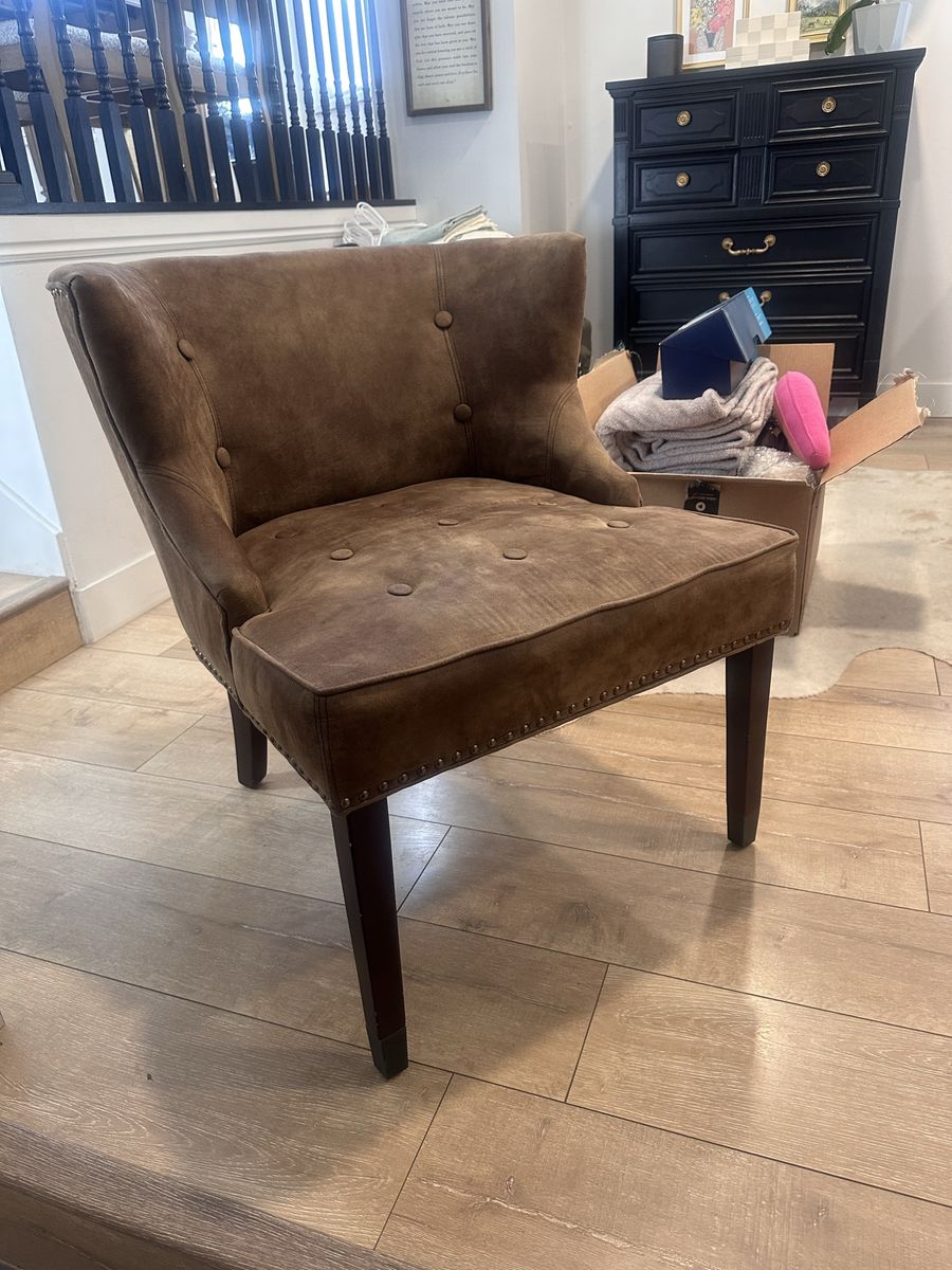 Tufted Brown Accent Chair with Nailhead Trim