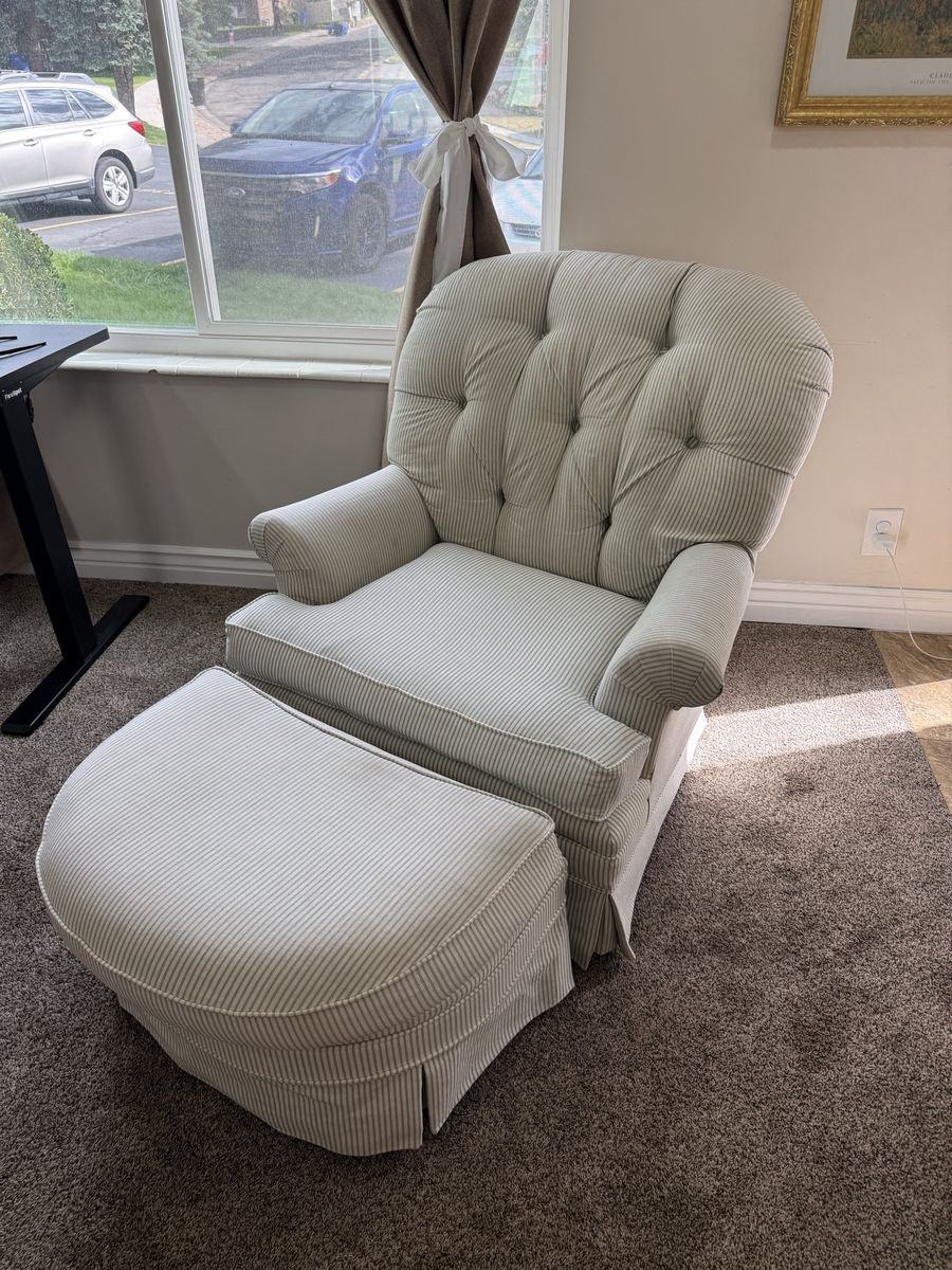 Vintage Broyhill Tufted Striped Armchair + Ottoman