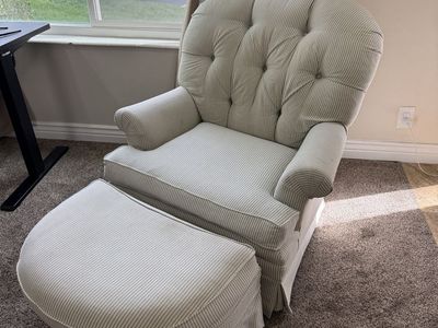 Vintage Broyhill Tufted Striped Armchair + Ottoman