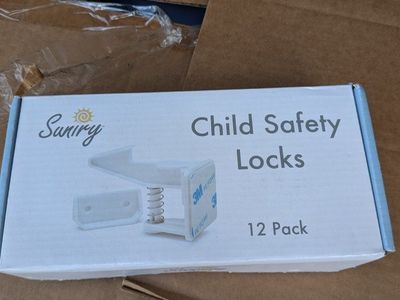 Sunry Child Safety Locks, 12-Pack White - Cabinet & Drawer Latches with 3M Adhesive
