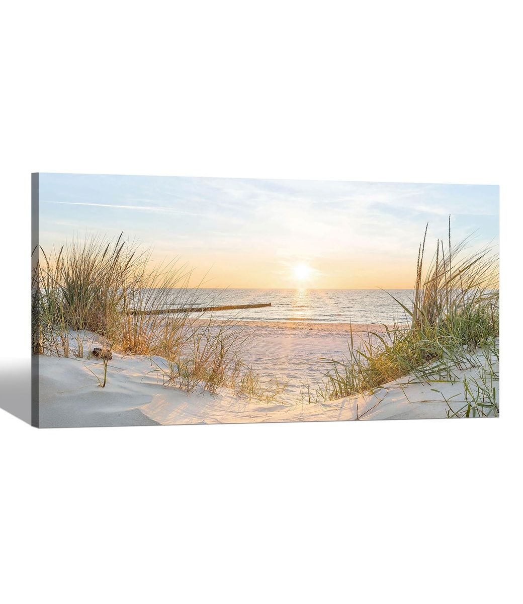 NEW 48x24 Coastal Canvas Wall Art Decor: Beach Sunset Scenes Picture Sea Ocean Artwork Seascape