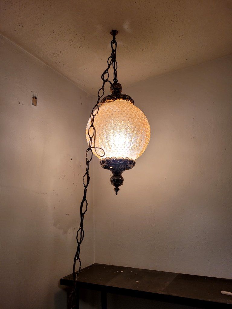 WORKING Antique glass hanging lamp with chain