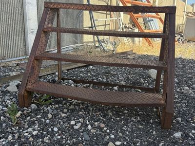 Heavy-Duty Industrial Steel Stair Unit - 4 Steps, Diamond Plate Tread, Rustic Condition
