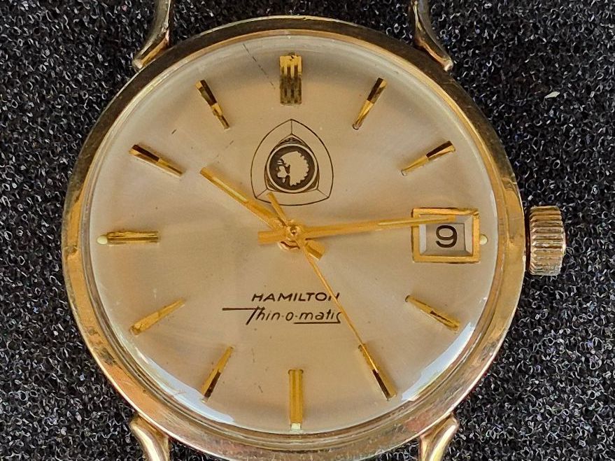 I’m selling a used vintage HAMILTON auto wind wristwatch in a yellow gold-filled case