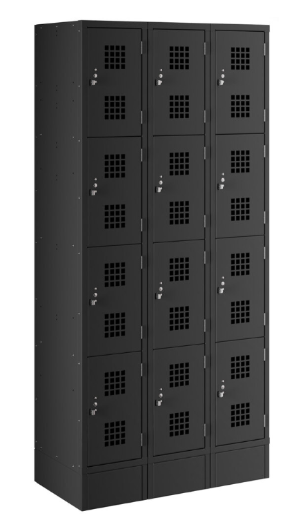Black 36" x 18" x 78" 3 Wide, 4 Tier, 12 Compartments Locker - Assembled