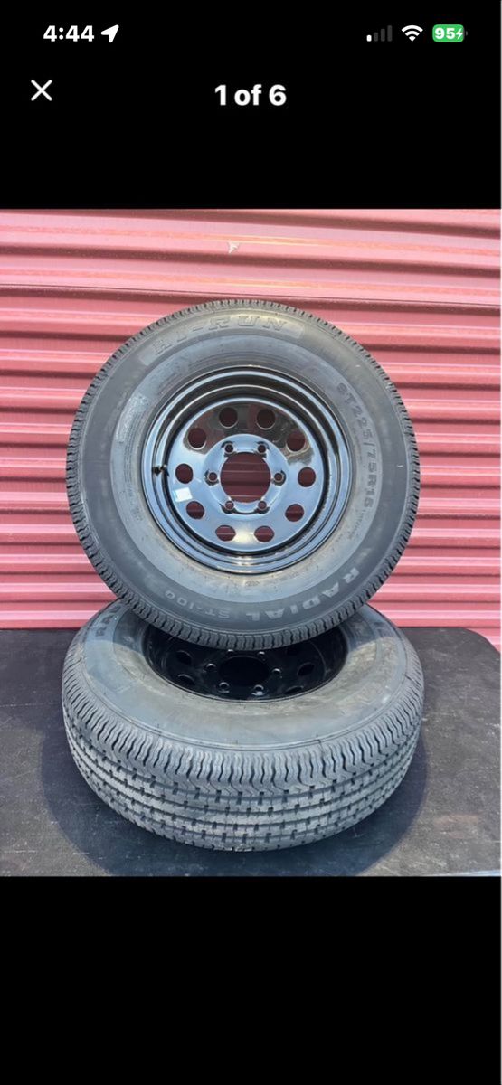 New Set of 2 Hi Run ST. 225/75 R 15     Trailer Tires Mounted on New Black Mod Wheels 10 Ply E Load  6 on 5,5 Pattern