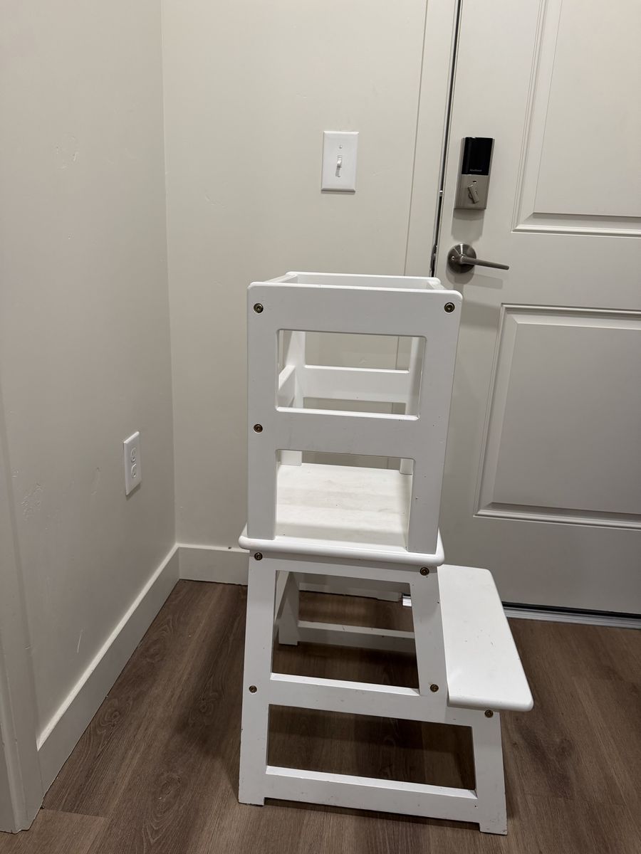 White Wooden Toddler Learning Tower Kitchen Stool