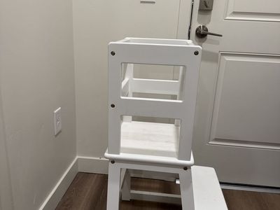 White Wooden Toddler Learning Tower Kitchen Stool