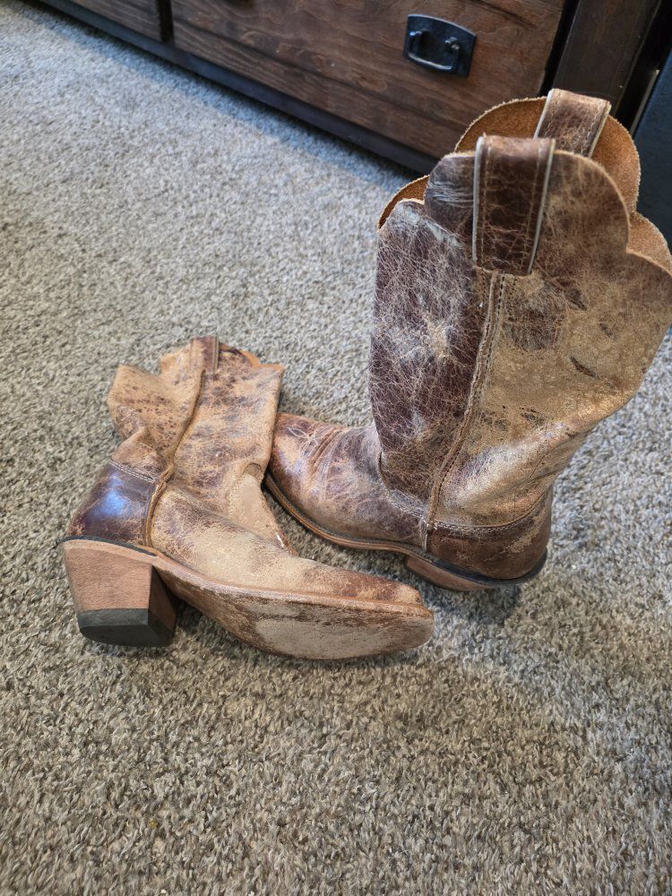 Genuine Leather Boots - Women's Size 7B, Rustic Brown/Tan