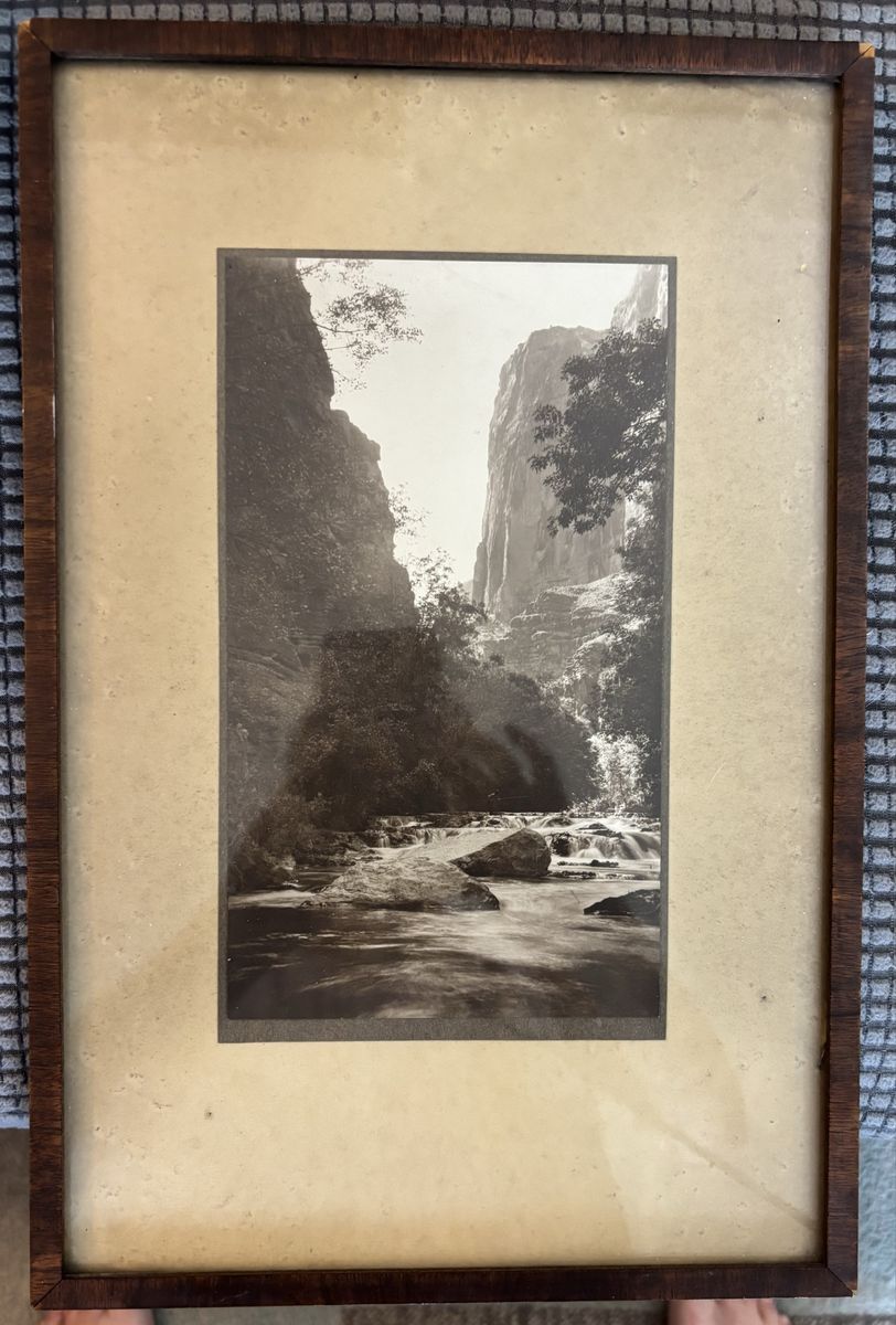 Vintage Framed Black and White Canyon and Stream Photography Print