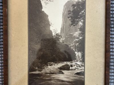 Vintage Framed Black and White Canyon and Stream Photography Print