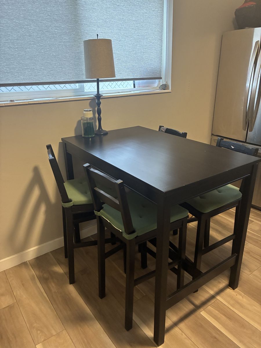 Dark Wood Counter Height Dining Table with 4 Chairs - Compact Kitchen Set