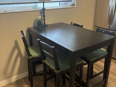 Dark Wood Counter Height Dining Table with 4 Chairs - Compact Kitchen Set