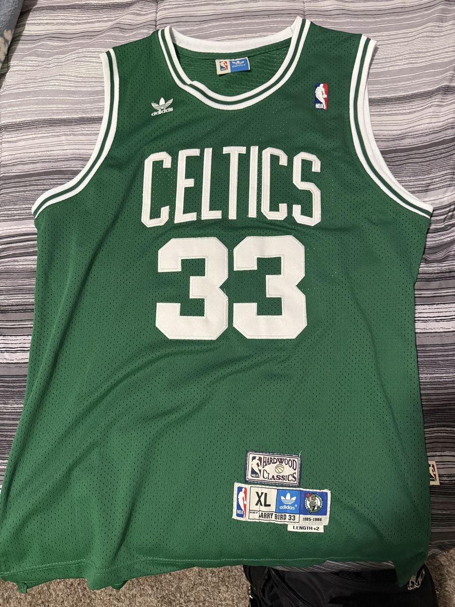 Adidas NBA Hardwood Classics Larry Bird #33 Boston Celtics Green Jersey Men's XL +2 Length