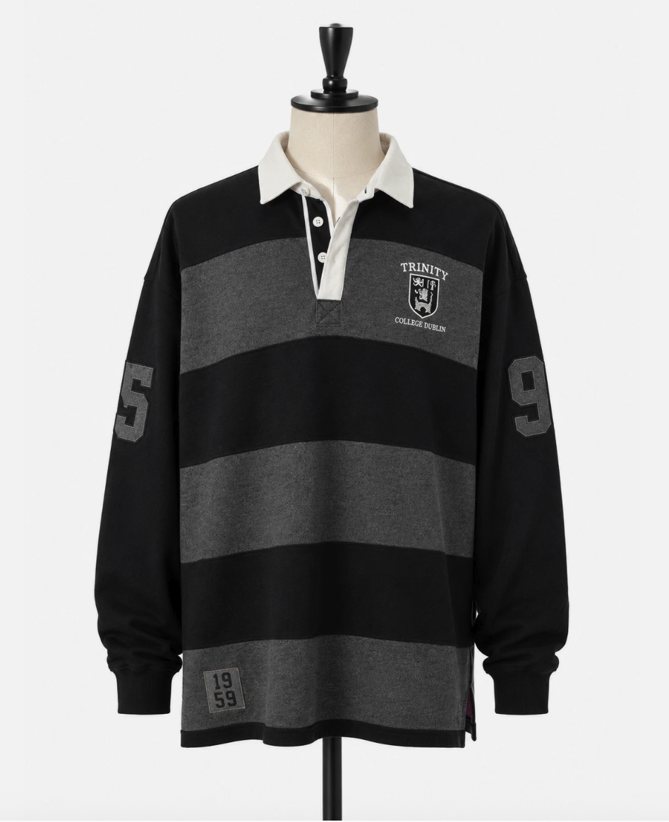 Trinity College Dublin Rugby Shirt XL Ireland Long Sleeve Oversized Polo