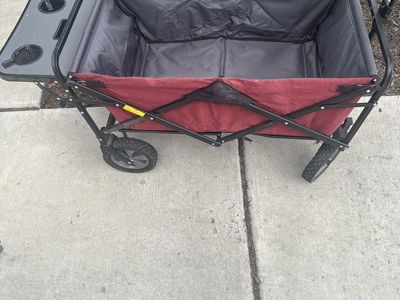Folding Collapsible Outdoor Utility Wagon with Table, Drink Holders - Red/Gray, Excellent Condition