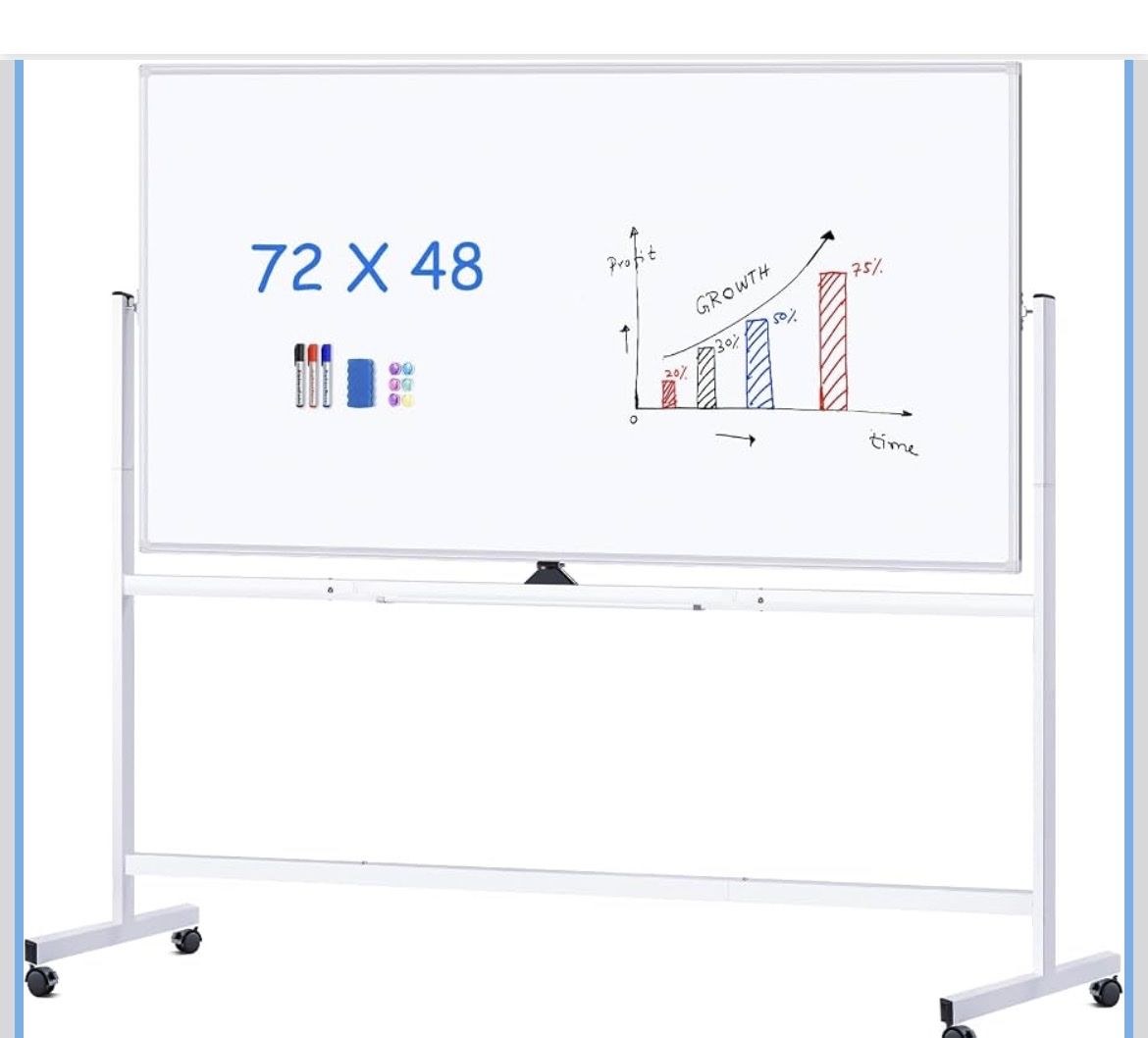 72 x 48 Mobile Magnetic Whiteboard Double Sided Reversible Rolling Dry Erase Board