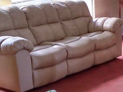 Beige Leather Reclining Sofa Couch
