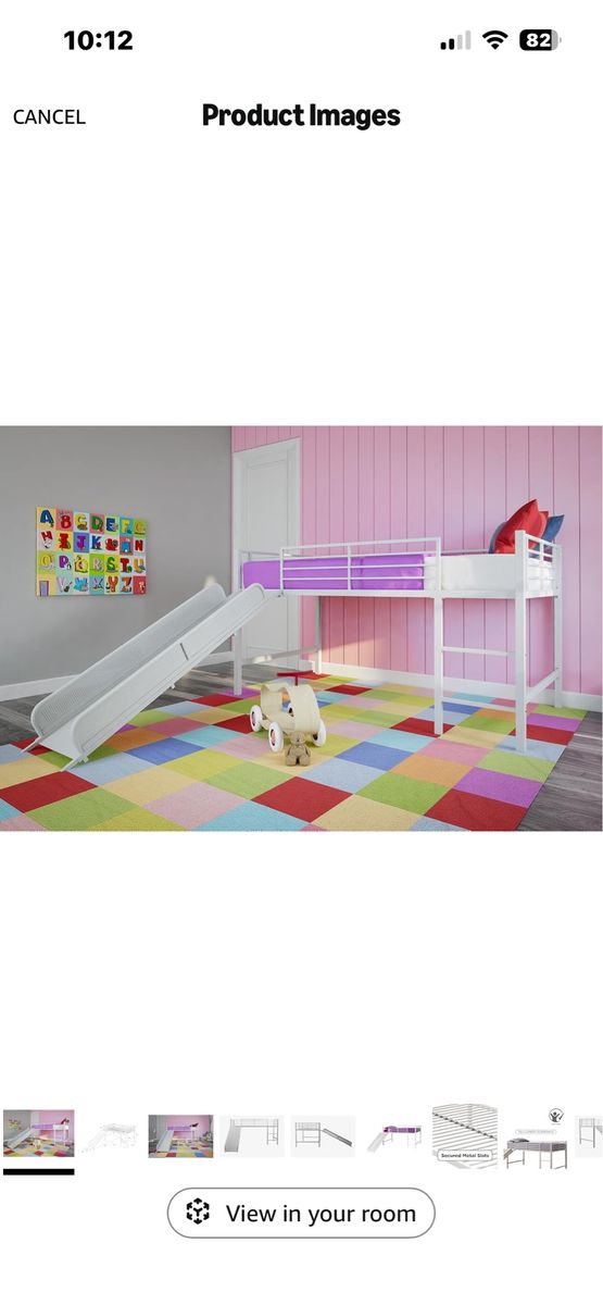 White Metal Twin Loft Bed with Slide and Ladder