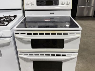 Maytag Electric Double Oven Range White Glass Cooktop