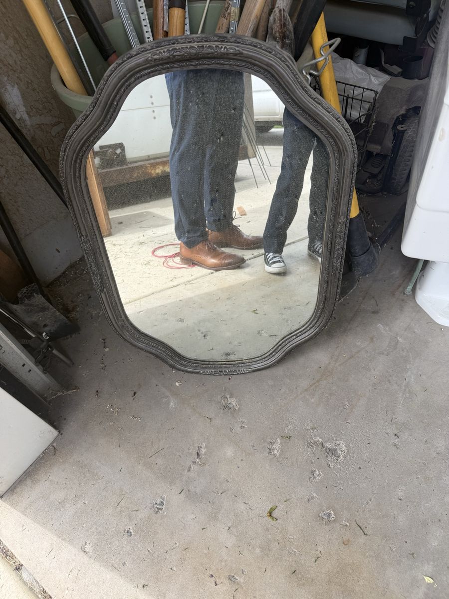 Vintage Ornate Scalloped Edge Wall Mirror - Gray/Silver Frame, Unique Shape, 24x30in