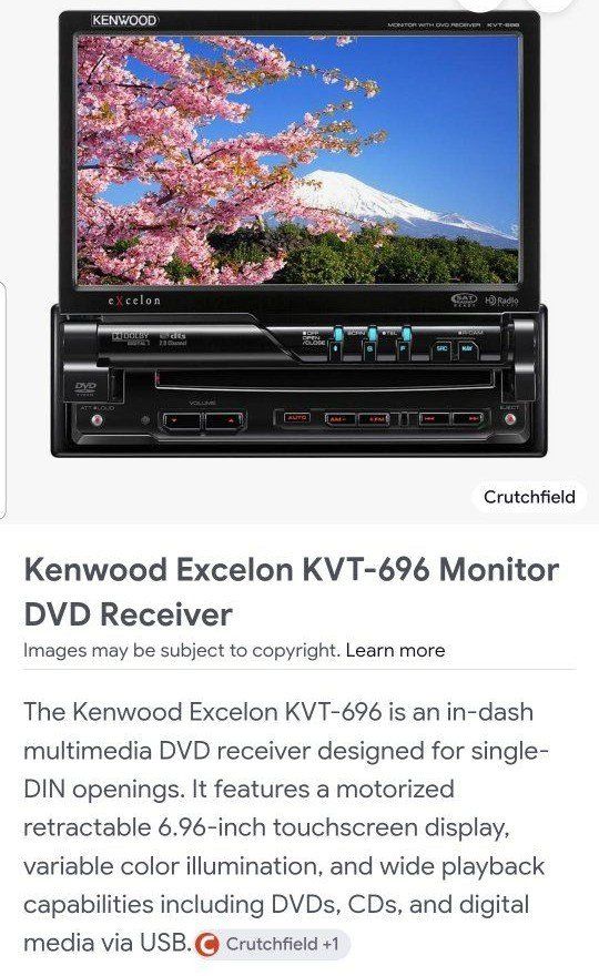 Kenwood Excelon KVT-696 In-Dash Motorized DVD Receiver with Touchscreen