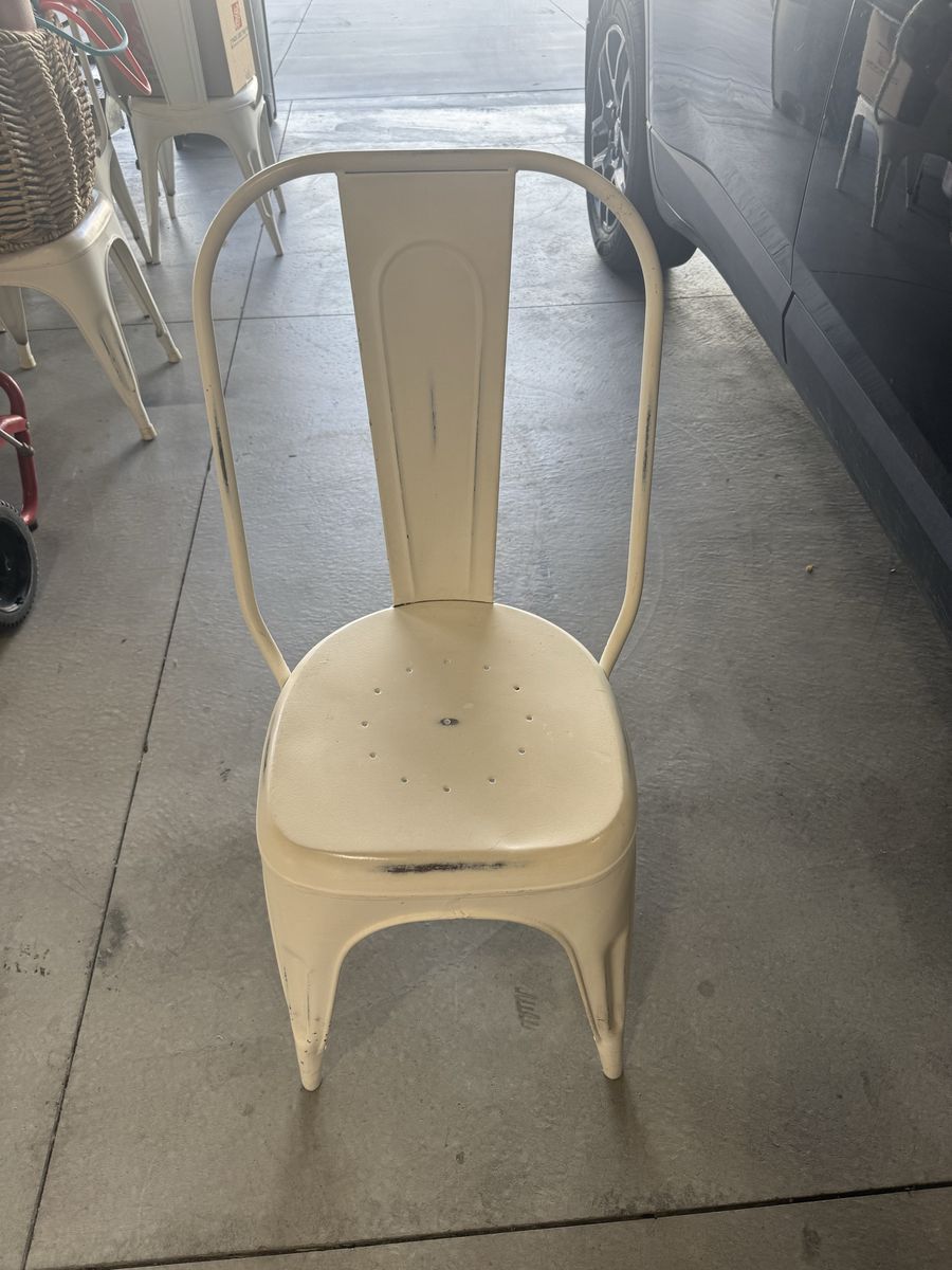 Distressed Cream Metal Chair - Industrial Chic Seating