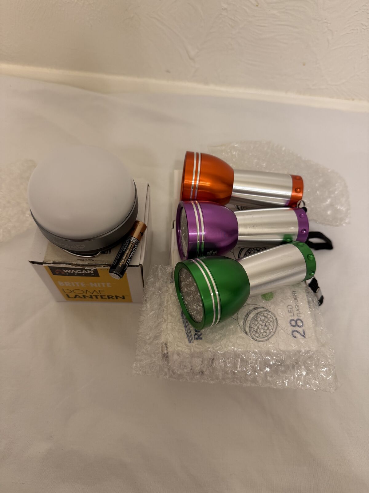 28 Led Flashlights: green, purple, orange& Done La