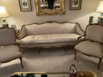 Louis XV Style silk sofa and side chairs