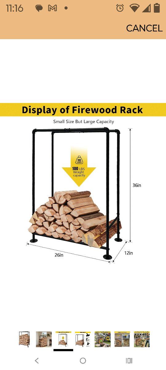 Buklyn firewood rack outdoor / indoor 26x12x36