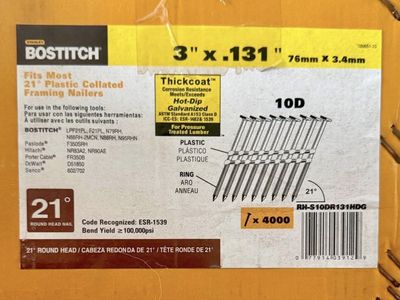 Bostitch 3" x .131" 21-Degree Plastic Collated Framing Nails 4000ct