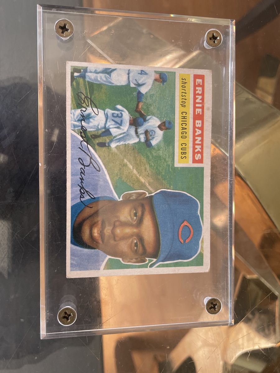 Ernie Banks 1957 Topps Baseball Card - Shortstop Chicago Cubs - Graded/Protected Display