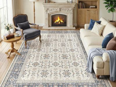 NEW 10x14 Area Rugs for Living Room: Non-Slip Washable Vintage Floral Blue Beige Vintage
