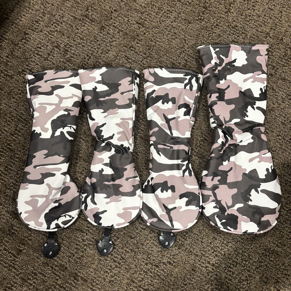 Camo Golf Club Head Covers Driver Fairway Hybrid Set of 4 Pink Gray White Camouflage