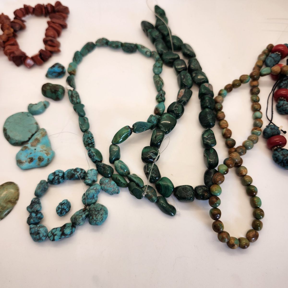 Lot of natural Turquoise, varascite, and other beads