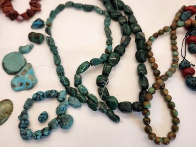 Lot of natural Turquoise, varascite, and other beads