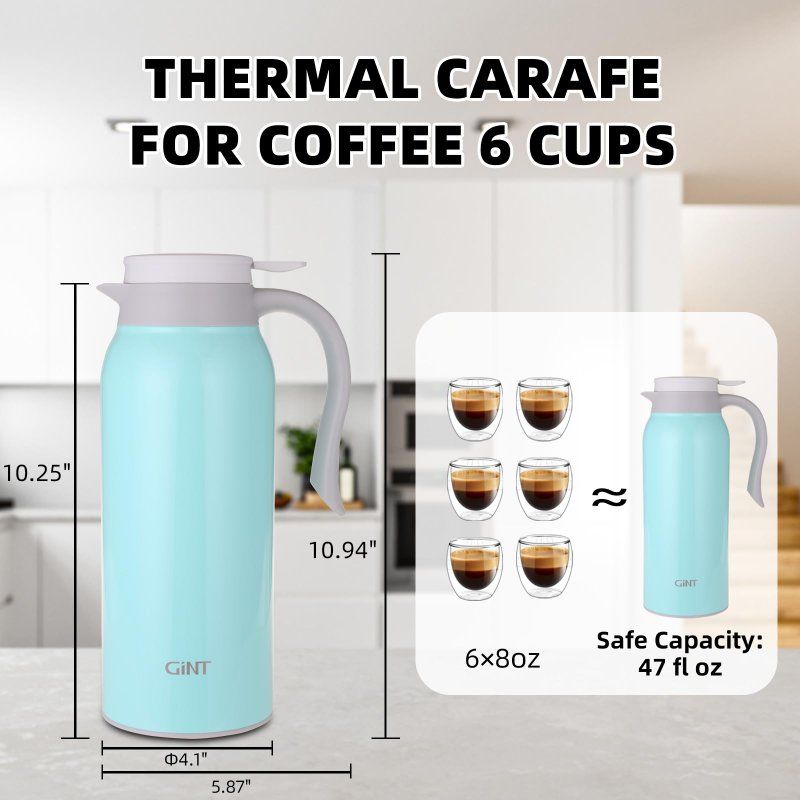 GiNT 1500ml Thermal Coffee Carafe Insulated Pot Light Blue
